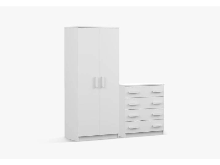 Drehtürenschrank und Kommode 2er-Set JONAS I 06/JONAS I 02 Weiß Weiß Weiß