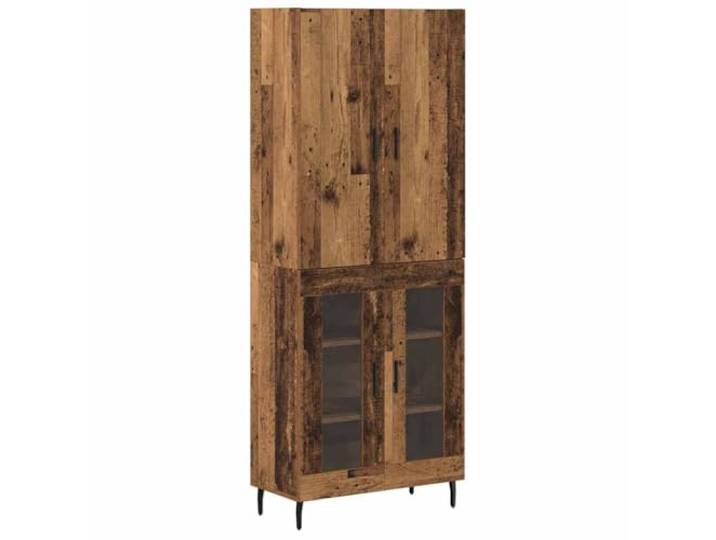 Highboard Wandmontiert Altholz 69,5 x 34 x 180 cm Holzwerkstoff mit Glas Schlankes Design, Glas-Elemente, Eisenstangengriffe, stabile Beine, vielseitig nutzbar