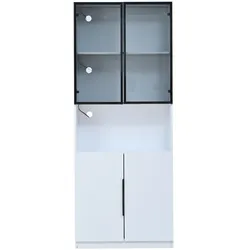 STILVORA Vitrine Spanplatte Weiß 80x30x200 cm mit LED, Glastüren, verstellbarem Boden