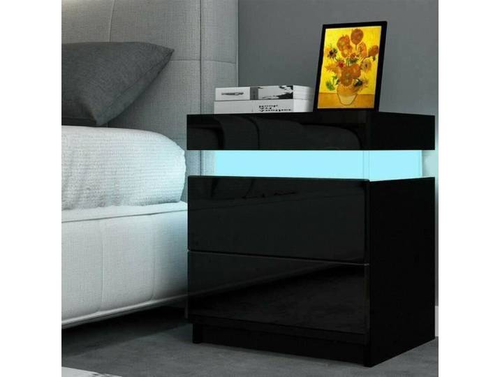 Table de chevet - LED Lumière - Noir - 2 tiroirs - 45x35x52cm