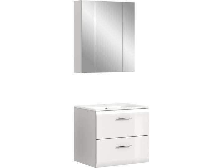 Badezimmer-Set WELLTIME, weiss (weiß hochglanz tiefzieh), B:60cm H:185cm T:46cm, Holzwerkstoff, MDF, Kastenmöbel-Sets, Badezimmer-Set, Bad-Kombination, Bad-Möbel, Badezimmer, Kombination, Kombi