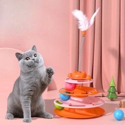 Inspired Finds Triple Track Interactive Cat Ball Toy For Smart Indoor Play orange