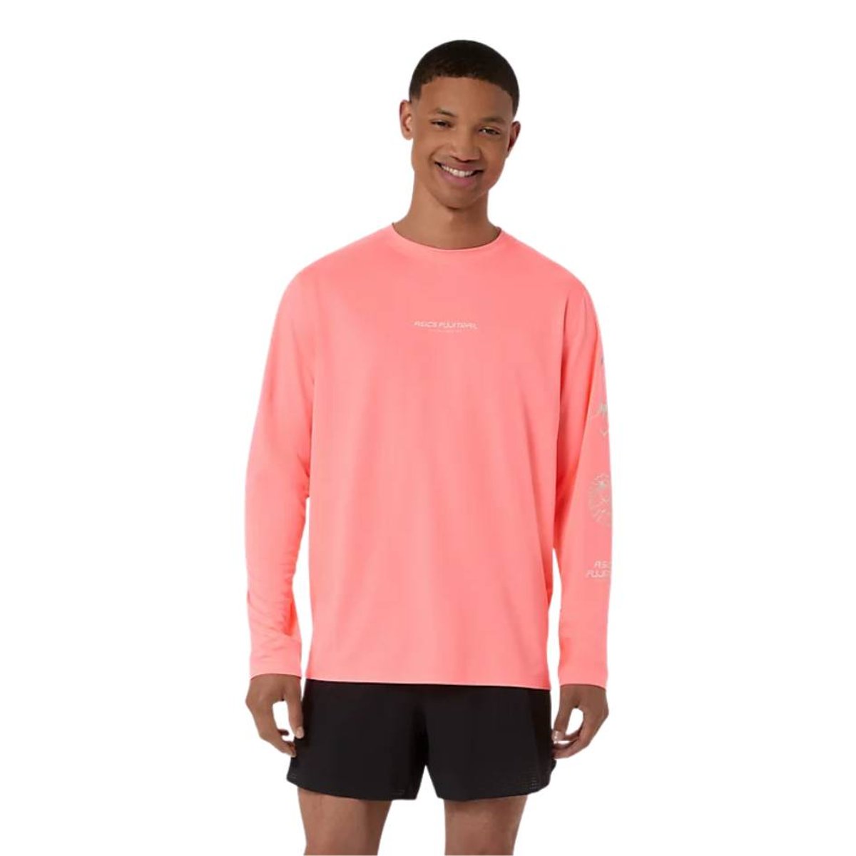 Camiseta ASICS Fujitrail Logo Top de Manga Comprida Rosa, Tamanho M Homem