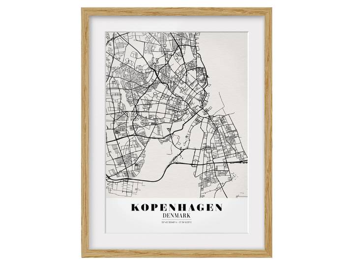 Bild Stadtplan Kopenhagen IV Teilmassivholz Eiche, naturbelassen Schwarz 50 x 70cm
