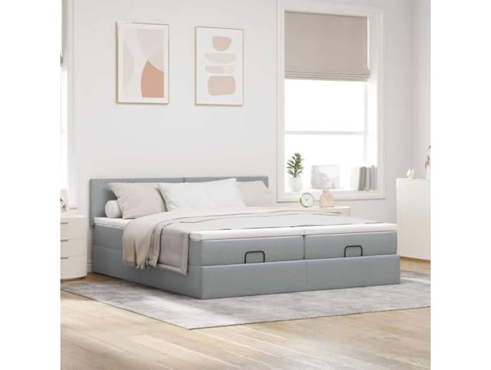 KTHLBRH Boxspringbett 180 x 200 hellgrau mit Matratzen 2 Taschenfederkernmatratzen, inklusive Matratzenschoner, hydraulischer Aufzug, gepolstertes Kopfteil