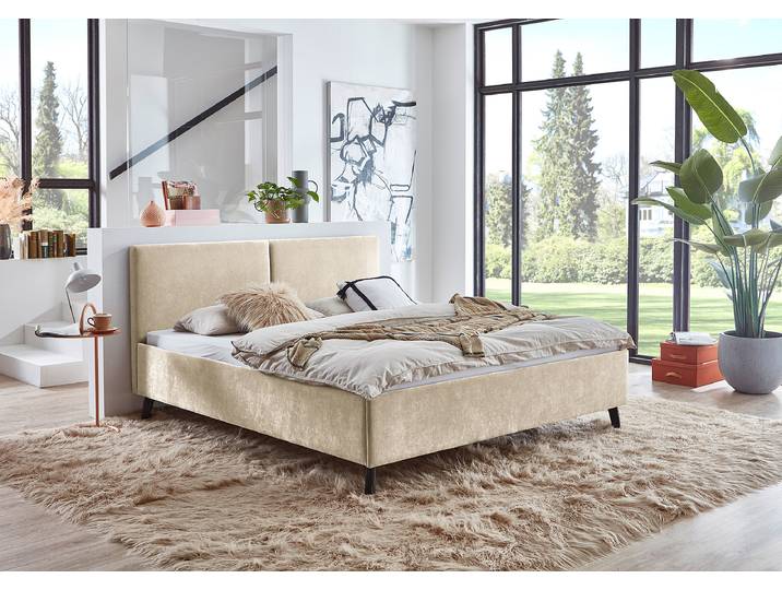 Lit rembourré Piano 180 x 200cm Microfibre Wiam Beige Noir