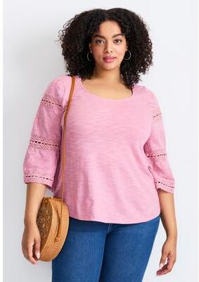Plus Size Women's Eyelet Trim Tee by Avenue in Dark Mauve (Size 14)
