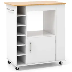 Helloshop26 - Mobiler Kücheninselwagen 76 x 44 x 89 cm mit praktischem Stauraum modernes Design aus weißem Bambus 20_0015057