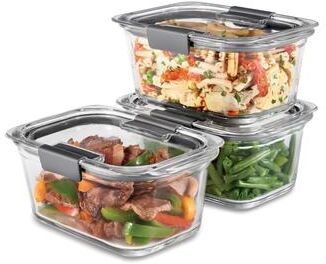 Rubbermaid Brilliance Glass Food Storage Containers, 4.7 Cup Food Containers with Lids, 3 Pack (6 Pieces Total) - Clear