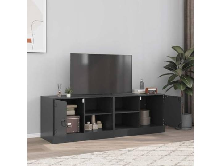 HEFZGDB TV-Schrank 2 Stück Schwarz 67x39x44 cm Stahl Gestell mit Griff und Stauraum für Fernbedienungen Bücher Zeitschriften Kaltgewalzter Stahl Modernes Design Praktisch Robust