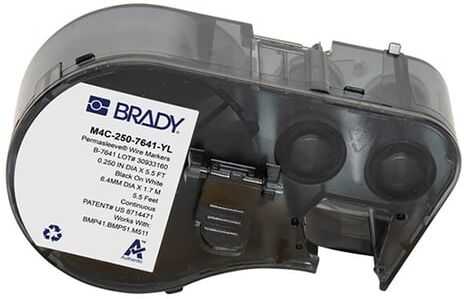 Brady M4C-250-7641-YL fita termoencolhível preto sobre amarelo 11,15 mm x 2,13 m