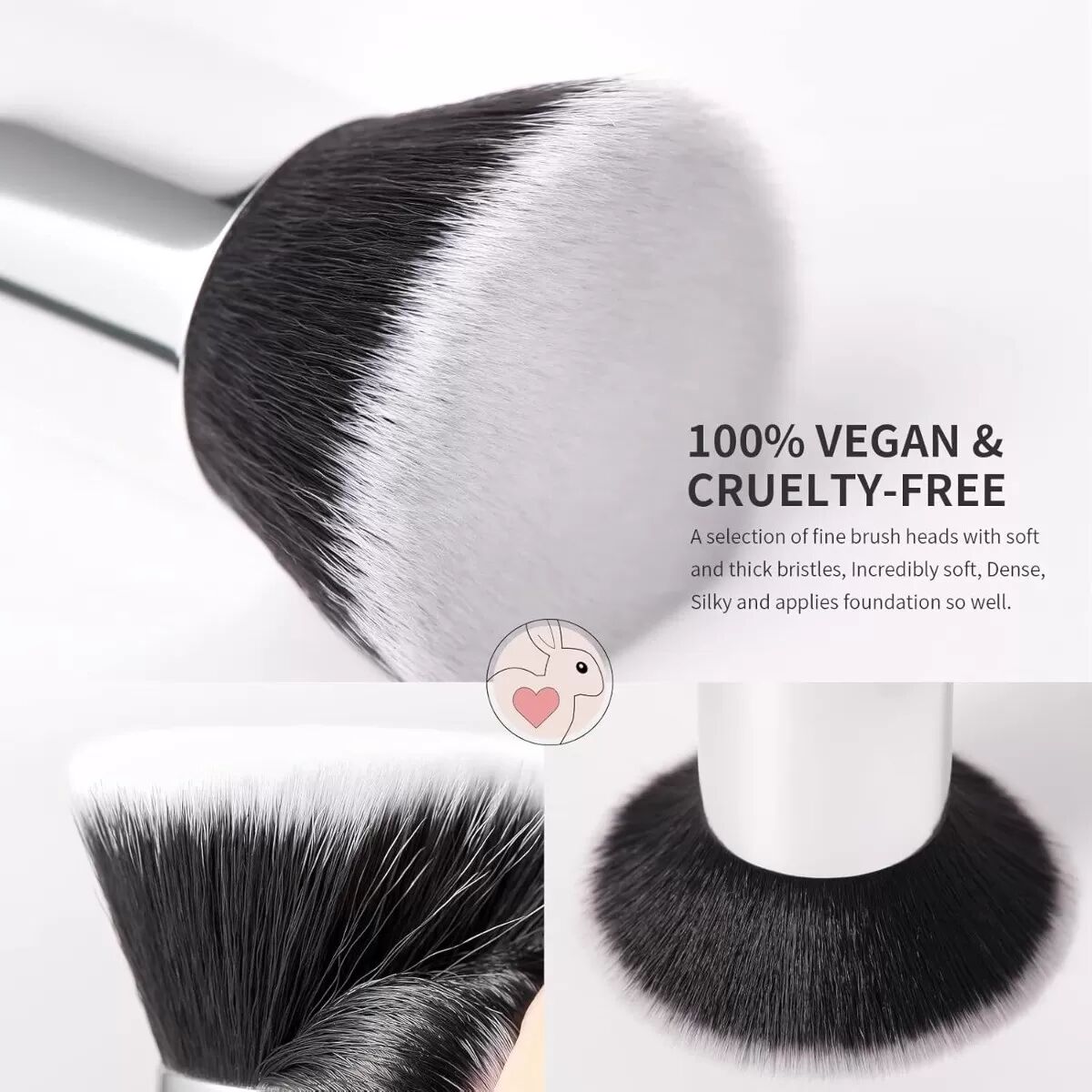 INF Flat Top Kabuki Foundation Brush - Pinceau Kabuki Plat à Poils Synthétiques Denses pour Fond de Teint Liquide & Crème