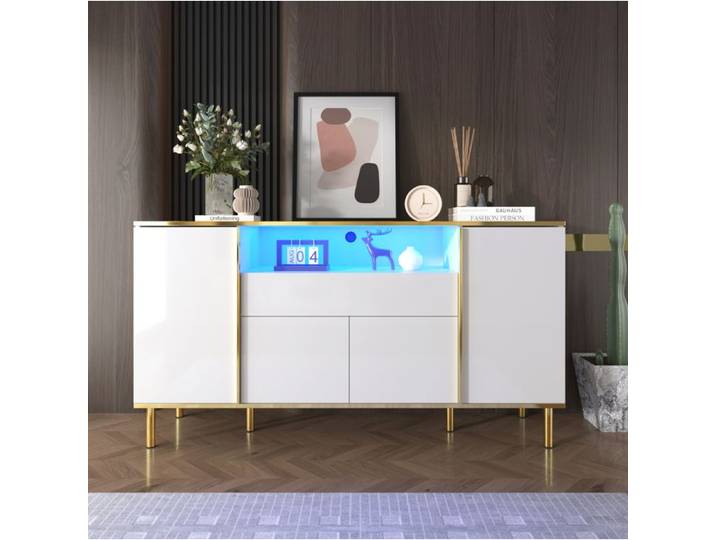 Buffet commode blanc brillant pour chambre avec 1 tiroir – dimensions 150x40x80 cm