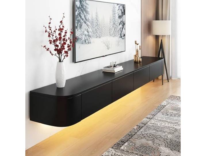 NOYHHAV Schwebender TV Schrank Wandmontierter Fernsehschrank-300CM Schwarz-LED-Leuchten