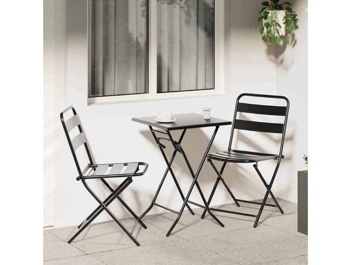 Ensemble bistrot pliable - BURKE - Anthracite - Acier - Finition mate - Pliable - Table carrée - 2 chaises