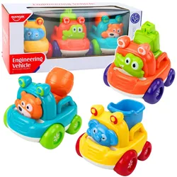 Set mit Baustellenfahrzeugen und Tieren für Kleinkinder, bunt, 3-teilig.