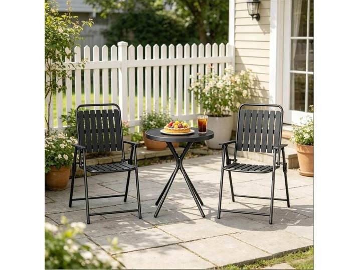 Ensemble table et chaises de jardin 3 pièces table ronde extérieure avec 2 chaises pliantes noires Grjofek