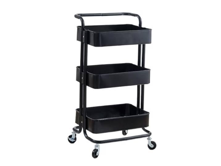 DFHetFH Rollwagen 3-Tier Roll Utility Cart Organisation Lagerwagen for Office Home Küche Küchenwagen(Black)