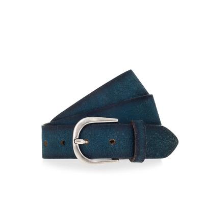 Ledergürtel MUSTANG, Damen, Gr. 85, blau (teal), Rindsleder, unifarben, Gürtel Ledergürtel, mit unifarbenem Design, aus Rindsleder, in poliertem Silberton