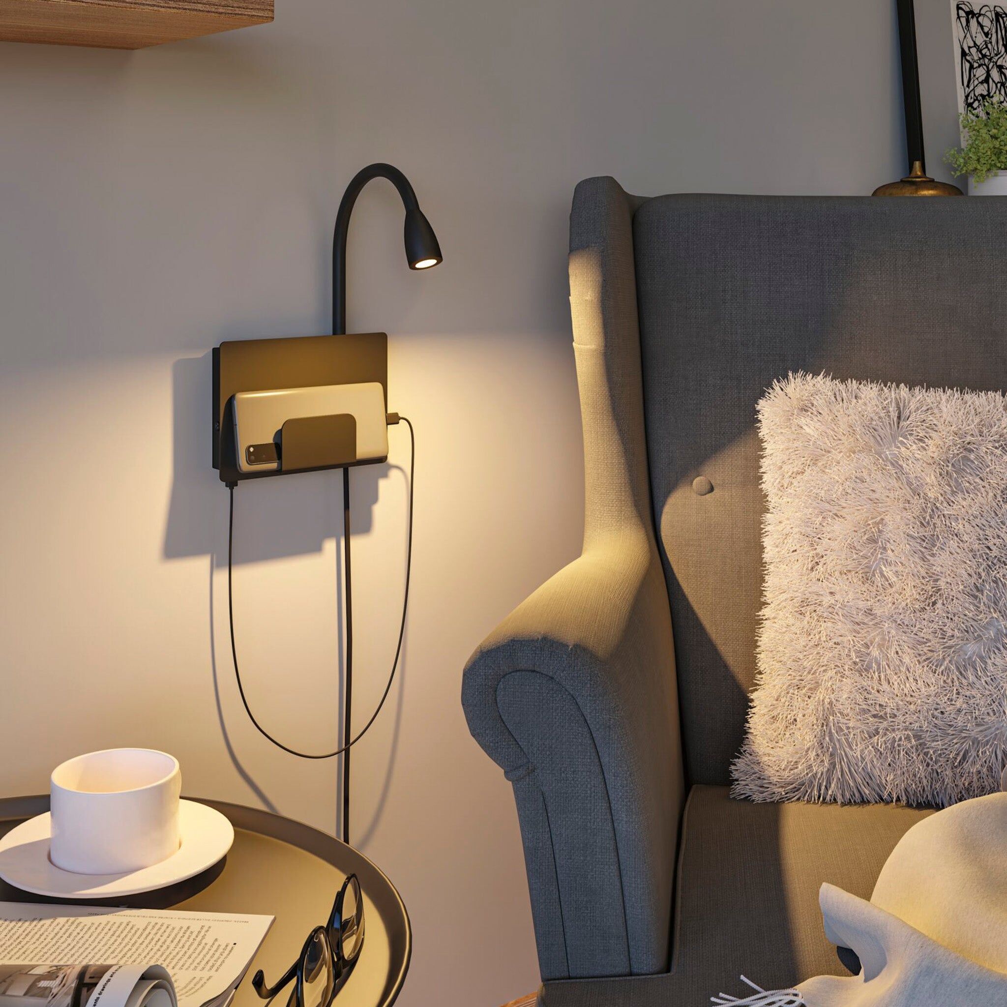 Paulmann - Halina 3.5W LED Wall Light with USB Charging Port in Black Matt