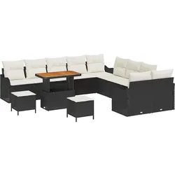 vidaXL Garten-Sofa-Set mit Kissen mit Kissen 13 pcs Schwarz und Creme