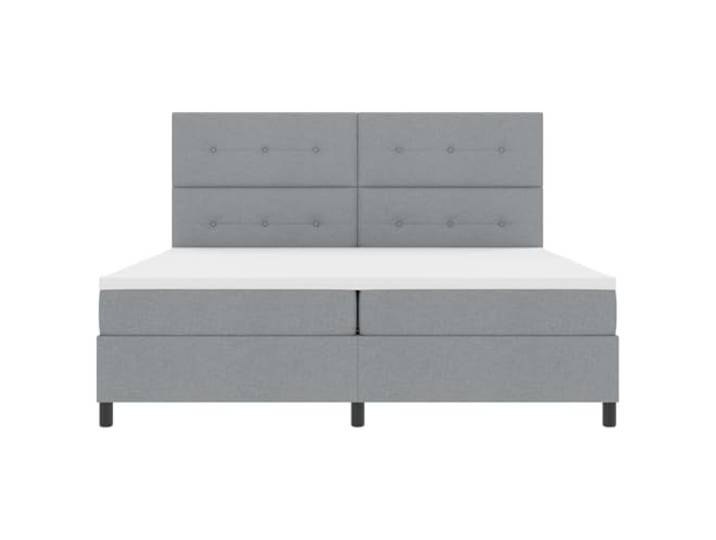 Boxspringbett mit Kopfteil hellgrau 200 x 200 cm Stoff Taschenfederkernmatratze, Kopfteil höhenverstellbar, Struktur aus Holz, Füllung aus