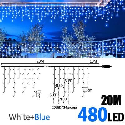 Uplift Picks FrostGlow LED Icicle Lights Waterproof Christmas Curtain Lights white blue (480 Led) uk Plug