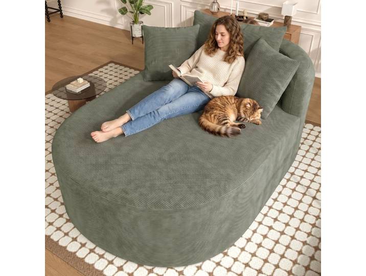 Canapé relax ovale 1 place 170x112 5x83 cm - sans montage - assise profonde 122 cm - velours côtelé - mousse - Vert
