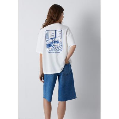 T-Shirt MAVI "CAT PRINTED TSHIRT", Damen, Gr. XS, antique weiß, 100% Baumwolle, bedruckt, relaxed fit normal, Rundhals, Shirts T-Shirt, Katzen T-Shirt