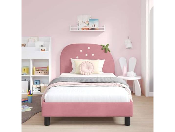 KTHLBRH Bettgestell, Rosa, 80 x 200 cm, Samt Technisches Holz, Lattenrost, niedriges Profil-Design, einfache Montage