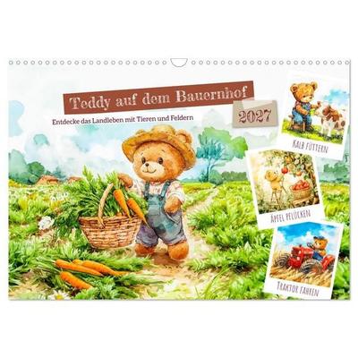 Teddy auf dem Bauernhof - Entdecke das Landleben mit Tieren und Feldern (Wandkalender 2027 DIN A3 quer), CALVENDO Monatskalender