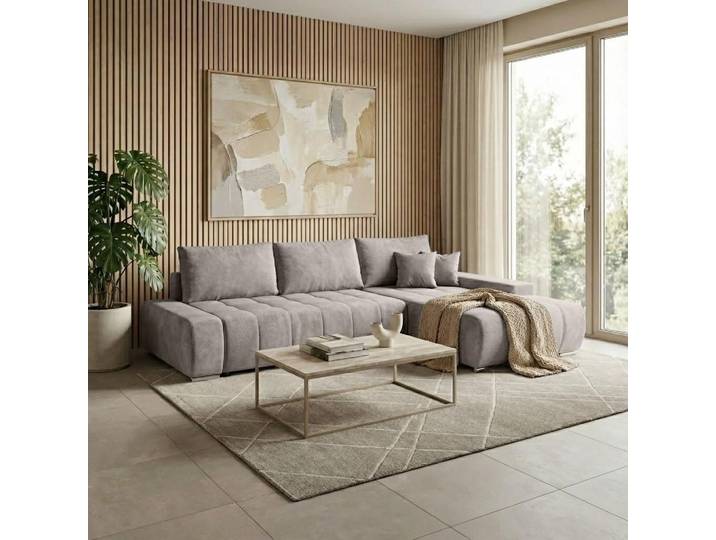 Beautysofa DRACO L Ecksofa mit Schlaffunktion & Bettkasten 267 cm - Schlafsofa, Bettsofa, Couch L-Form, Seitenausführung Rechts – Grau Velo 624