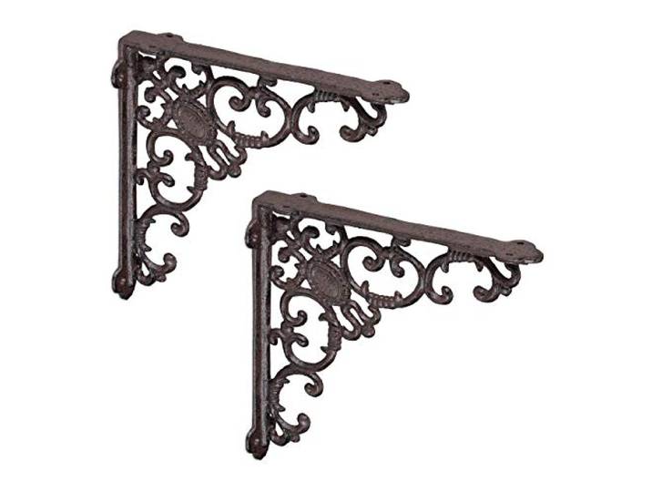Relaxdays Équerre étagère Murale\, Lot de 4\, Ancien\, Support en Fonte de Fer\, Ornements baroques\, Brun