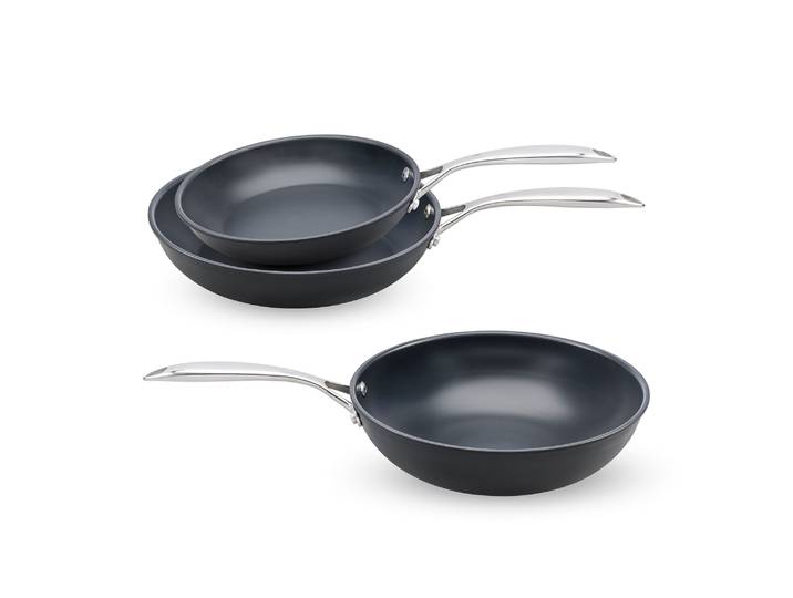Pfannen-Set COSY & TRENDY Revolution 3-teiliges Pfannen- und Wok-Set , grau (schwarz, silberfarben), Pfannen, Plasma-Beschichtung und Edelstahlgriffe, für alle Herdarten