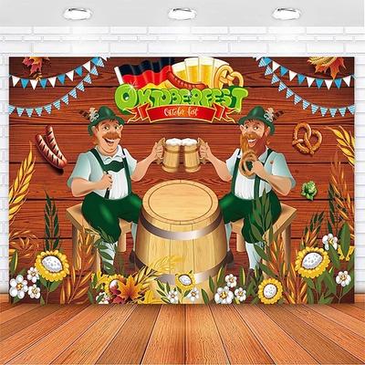 Oktoberfest Deutsches Bayerisches hängender Wandteppich Brezel Bier Bratwurst Wandkunst blau-weiß kariert großes Wandteppich Mural Dekor Foto Hintergrund Fest