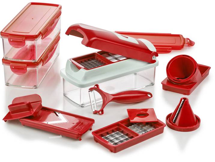 Gemüseschneider GENIUS Nicer Dicer Smart, inkl. Julietti, Set 16-tlg. , rot, B:19,5cm H:16,5cm T:20cm, Zerkleinerer, Gemüseschneider, Würfel, Stifte, Scheiben, Streifen, Viertel und Gehobeltes
