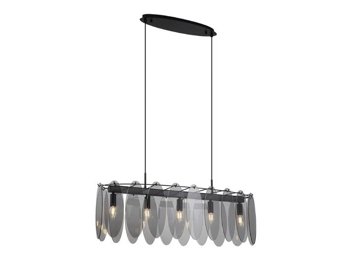Suspension design noire avec verre fumé ovale 5 lumières - Mochan