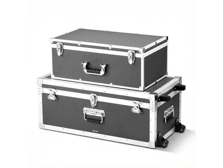Vevor Lot De 2 Caisses De Transport\, Coffre De Rangement A Roulettes Avec 3 Poignees Metalliques\, Valises Pour Demenagement\, Voyage\, Stockage Deoutils\, Cadre En Metal Et Cadenas A Combinaison\, Grises