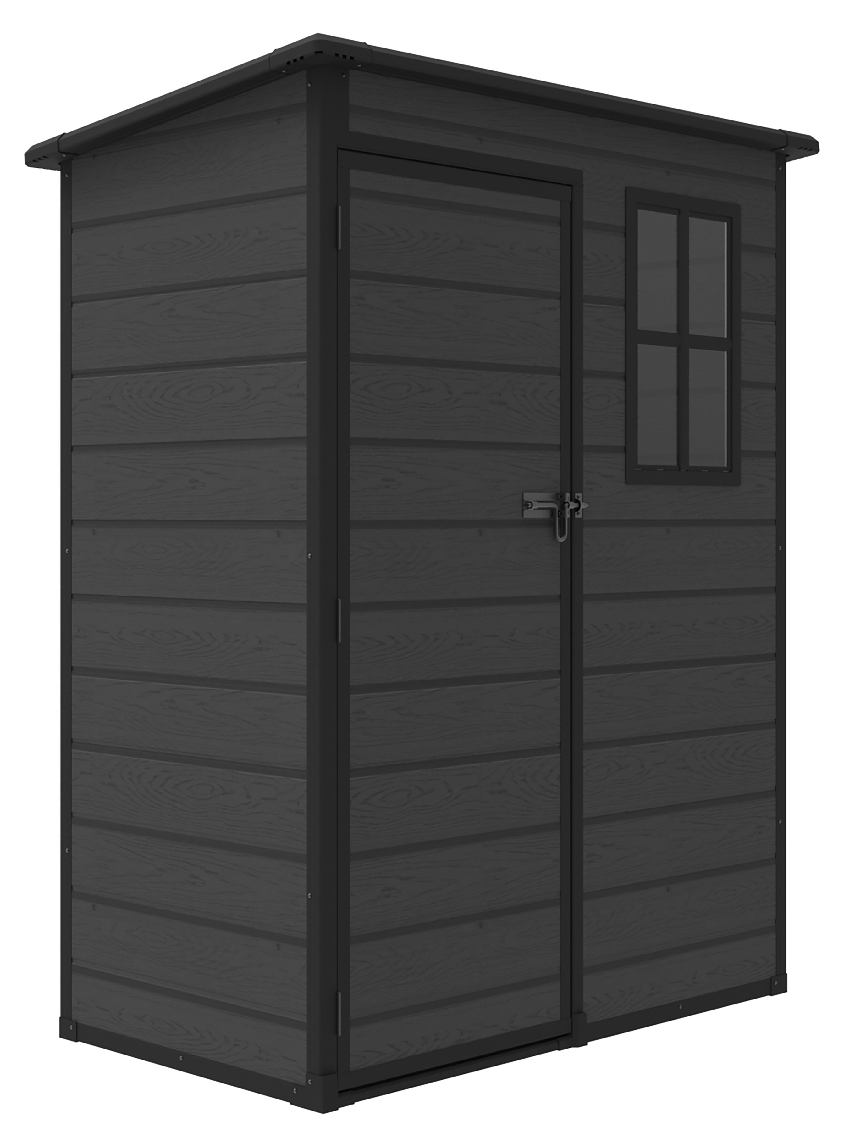 Koll Living Gartenhaus Arden 2100 Liter | 152 x 91,5 x 193 cm | Kunststoffpaneele in Schwarz | mit Fenster, abschließbar | UV- & witterungsbeständig