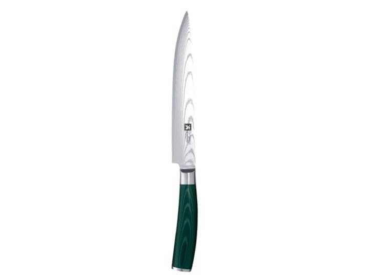 RICHARDSON SHEFFIELD, MIDORI Kochmesser mit Damaststahl-Klinge, Küchenmesser aus 67 Lagen Damaszener-Stahl, Micarta Holzgriff dunkelgrün, Klinge: 20 cm, Damast Küchenmesser