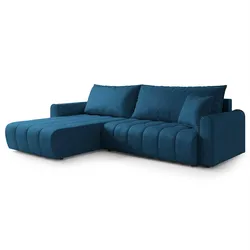 ECKSOFA FRIGA Blau Velours-Stoff mit Schlaffunktion