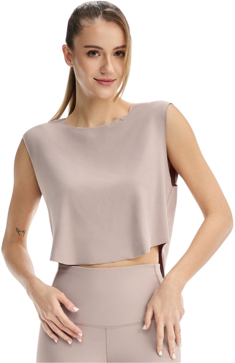 Crop-Top WINSHAPE "AET115LS", Damen, Gr. L, beige (cappuccino), 85% Polyester, 15% Elasthan, Rückenausschnitt, Tops Crop-Top, Functional Soft and Light cappuccino L