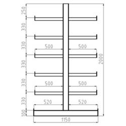 META Regalbau 97841 Kragarmregal-Grundfeld (B x H x T) 6750 x 2000 x 1150 mm Stahl sandgestrahlt, pulverbeschichtet Enzian-Blau