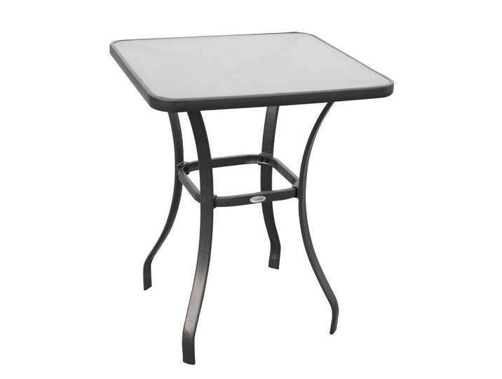 Modfu Gartentisch aus Metall 68,5x68,5x84 cm Schwarz mit gehärteter Glasplatte, Naturfarben, 68.5x84x68.5 cm, Gartenmöbel, Gartentische, Loungetische