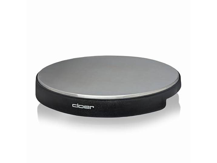 Cloer 6718 warmhoudplaat met warmte-opslagsteen – warmt tot 130 °C, opwarmtijd 5 min, draadloos, houdt tot 60 min warm, 1000 W, RVS Ø 35 cm, zwart