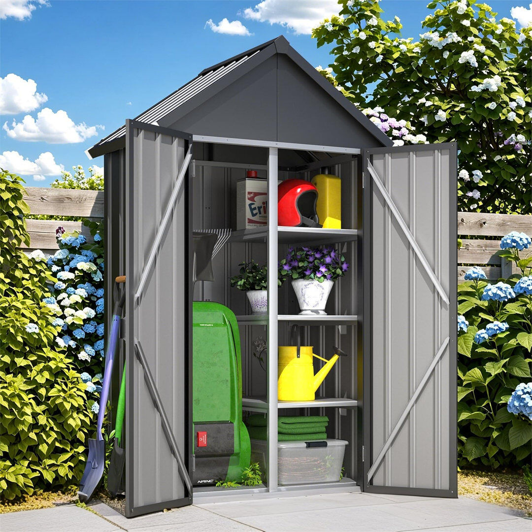 Blue Elephant Outdoor Storage Cabinet Waterproof, Vertical Tall Sheds Cabinet with Shelves Gray 106.9cm W X 64cm D X 178.1cm H