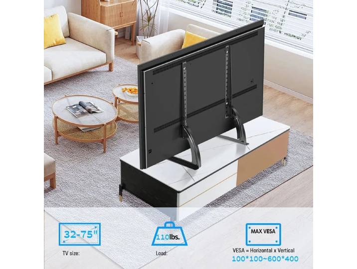 Support de télévision universel pour table, pour téléviseurs de 32 à 75 pouces, base de télévision réglable en hauteur sur 3 niveaux, pieds de télévision réglables, VESA max 600x400 mm