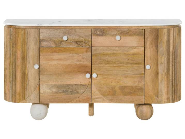 Sideboard Mango 150x40x80 natur lackiert / Marmor weiß FLORENZ #120