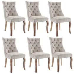 STILVORA Esszimmerstuhl Samt Hellbeige, Massivholzbeine, Sitzbreite 51 cm