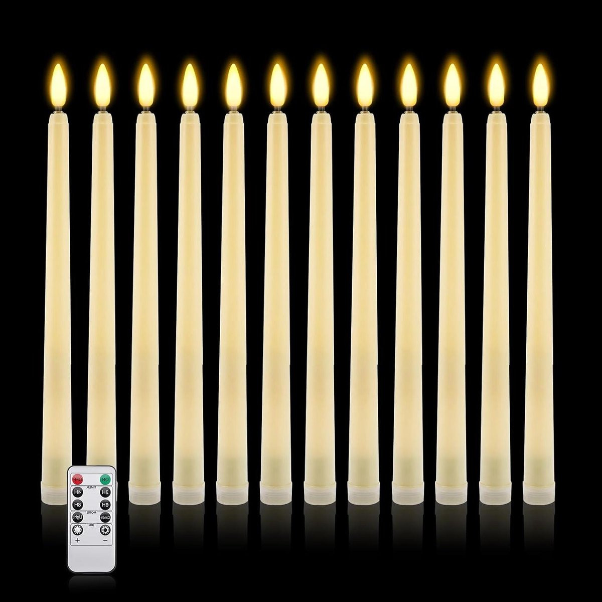 Set van 12 ivoren led-kaarsen op batterijen met realistische vlamimitatie voor decoratieve verlichting
